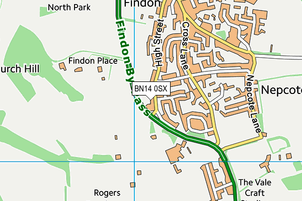 BN14 0SX map - OS VectorMap District (Ordnance Survey)