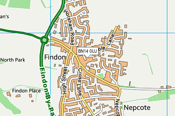 BN14 0UJ map - OS VectorMap District (Ordnance Survey) BN14 0UJ map - OS VectorMap District (Ordnance Survey)