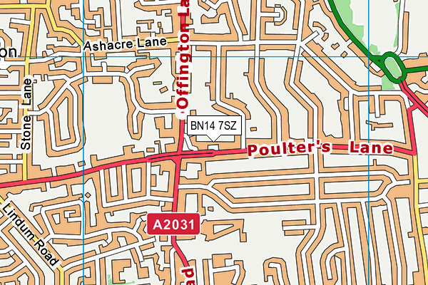 BN14 7SZ map - OS VectorMap District (Ordnance Survey)
