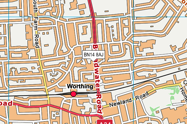 BN14 8AJ map - OS VectorMap District (Ordnance Survey)