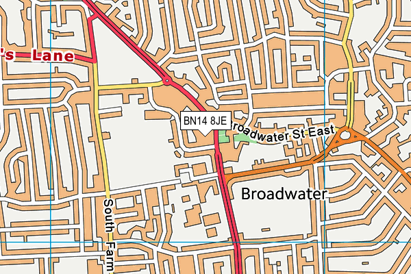 BN14 8JE map - OS VectorMap District (Ordnance Survey) BN14 8JE map - OS VectorMap District (Ordnance Survey)