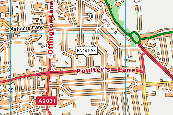 BN14 9AX map - OS VectorMap District (Ordnance Survey)