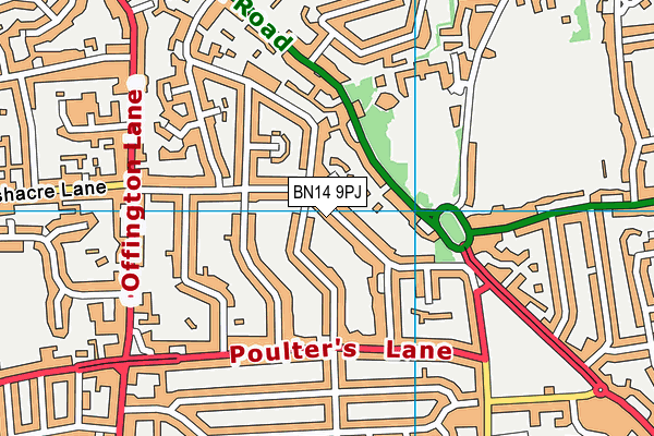 BN14 9PJ map - OS VectorMap District (Ordnance Survey) BN14 9PJ map - OS VectorMap District (Ordnance Survey)