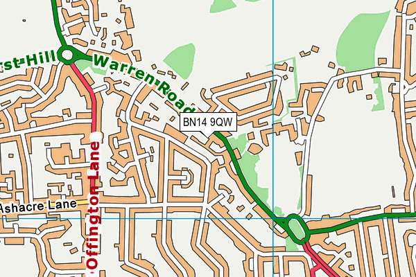 BN14 9QW map - OS VectorMap District (Ordnance Survey) BN14 9QW map - OS VectorMap District (Ordnance Survey)