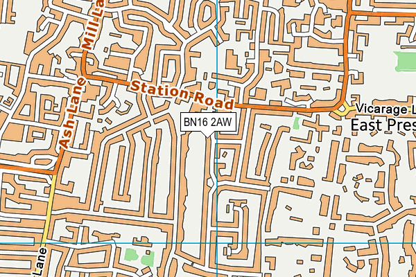 BN16 2AW map - OS VectorMap District (Ordnance Survey) BN16 2AW map - OS VectorMap District (Ordnance Survey)