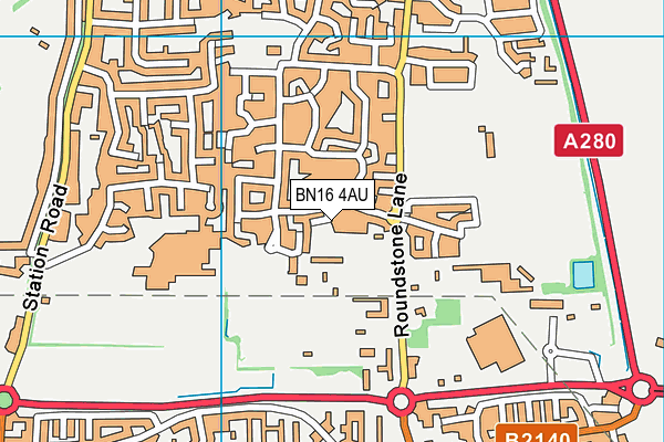 BN16 4AU map - OS VectorMap District (Ordnance Survey) BN16 4AU map - OS VectorMap District (Ordnance Survey)