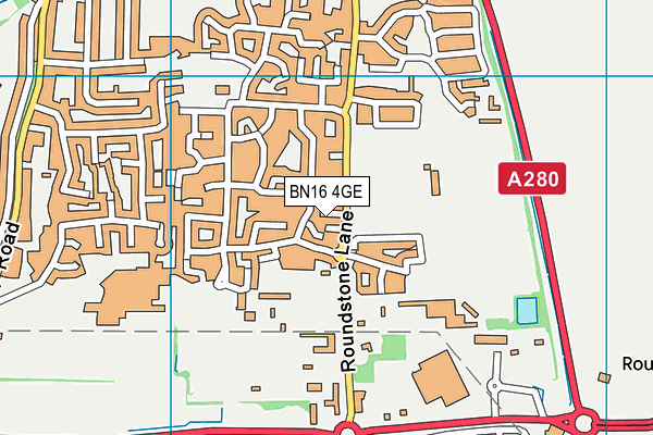 BN16 4GE map - OS VectorMap District (Ordnance Survey) BN16 4GE map - OS VectorMap District (Ordnance Survey)