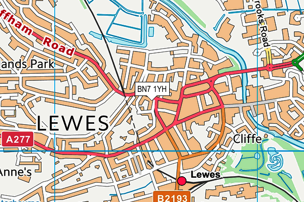 BN7 1YH map - OS VectorMap District (Ordnance Survey) BN7 1YH map - OS VectorMap District (Ordnance Survey)
