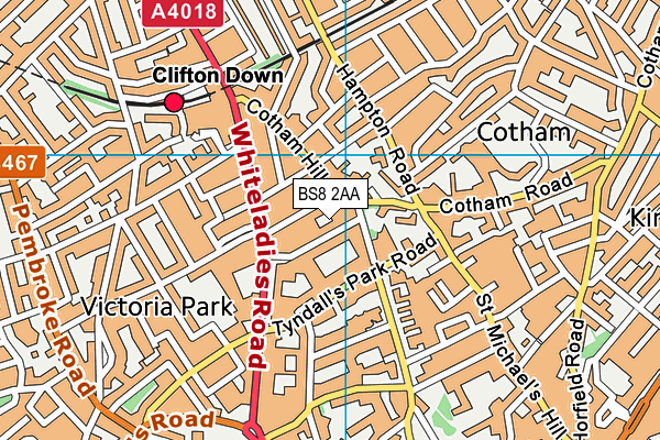 BS8 2AA map - OS VectorMap District (Ordnance Survey) BS8 2AA map - OS VectorMap District (Ordnance Survey)