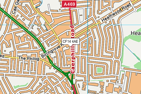 CF14 4AE map - OS VectorMap District (Ordnance Survey) CF14 4AE map - OS VectorMap District (Ordnance Survey)