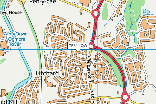 CF31 1QW map - OS VectorMap District (Ordnance Survey) CF31 1QW map - OS VectorMap District (Ordnance Survey)