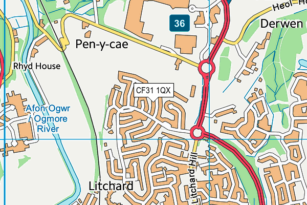 CF31 1QX map - OS VectorMap District (Ordnance Survey) CF31 1QX map - OS VectorMap District (Ordnance Survey)