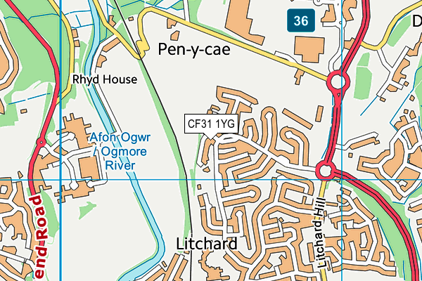 CF31 1YG map - OS VectorMap District (Ordnance Survey) CF31 1YG map - OS VectorMap District (Ordnance Survey)