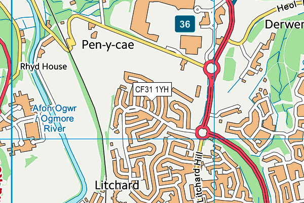 CF31 1YH map - OS VectorMap District (Ordnance Survey) CF31 1YH map - OS VectorMap District (Ordnance Survey)