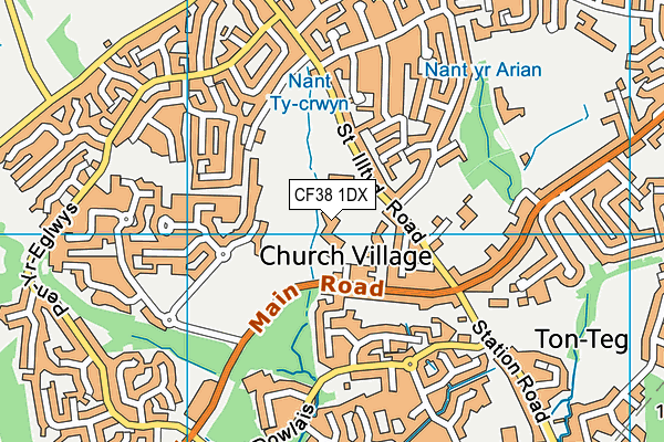 CF38 1DX map - OS VectorMap District (Ordnance Survey)