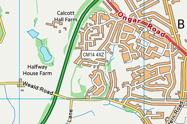 CM14 4XZ map - OS VectorMap District (Ordnance Survey) CM14 4XZ map - OS VectorMap District (Ordnance Survey)