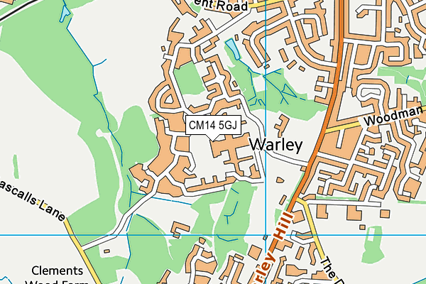 CM14 5GJ map - OS VectorMap District (Ordnance Survey) CM14 5GJ map - OS VectorMap District (Ordnance Survey)