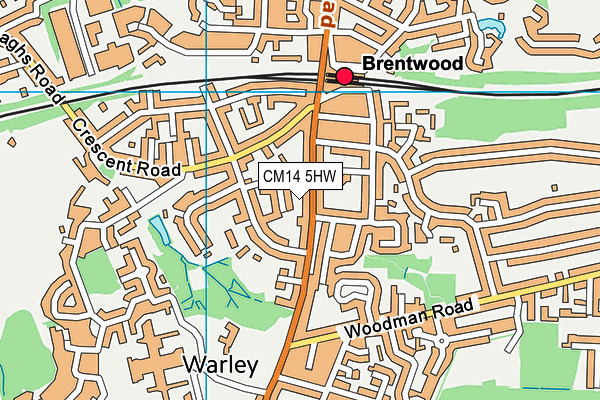 CM14 5HW map - OS VectorMap District (Ordnance Survey) CM14 5HW map - OS VectorMap District (Ordnance Survey)