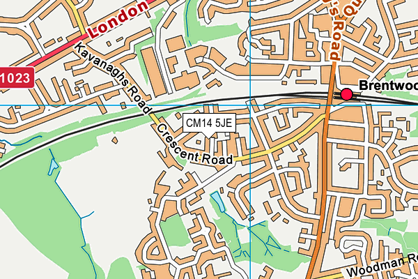 CM14 5JE map - OS VectorMap District (Ordnance Survey)