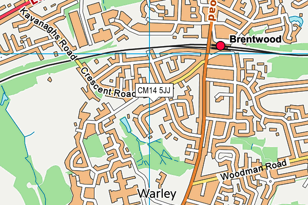 CM14 5JJ map - OS VectorMap District (Ordnance Survey)