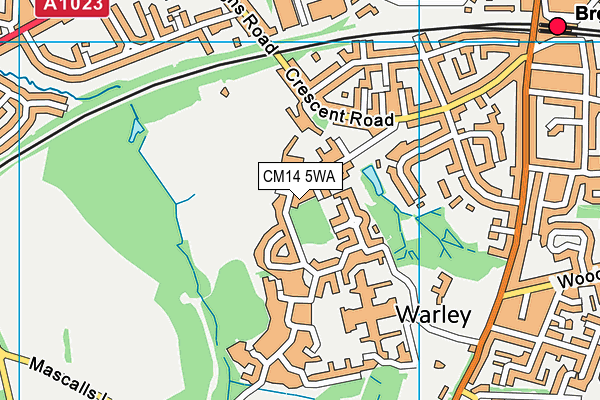 CM14 5WA map - OS VectorMap District (Ordnance Survey) CM14 5WA map - OS VectorMap District (Ordnance Survey)