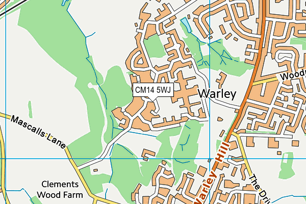 CM14 5WJ map - OS VectorMap District (Ordnance Survey) CM14 5WJ map - OS VectorMap District (Ordnance Survey)