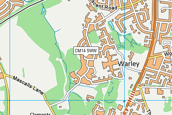CM14 5WW map - OS VectorMap District (Ordnance Survey)
