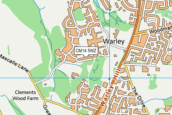 CM14 5WZ map - OS VectorMap District (Ordnance Survey) CM14 5WZ map - OS VectorMap District (Ordnance Survey)