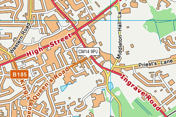 CM14 9PJ map - OS VectorMap District (Ordnance Survey) CM14 9PJ map - OS VectorMap District (Ordnance Survey)