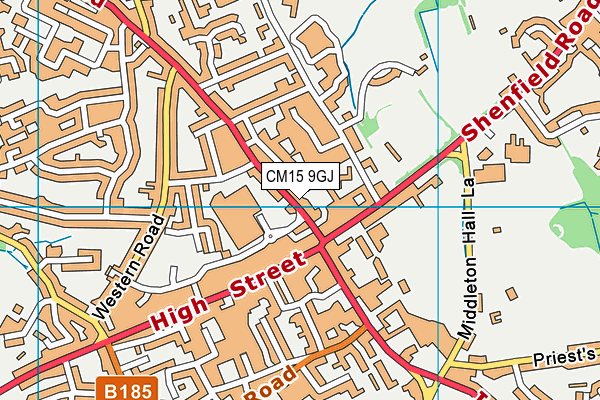 CM15 9GJ map - OS VectorMap District (Ordnance Survey) CM15 9GJ map - OS VectorMap District (Ordnance Survey)