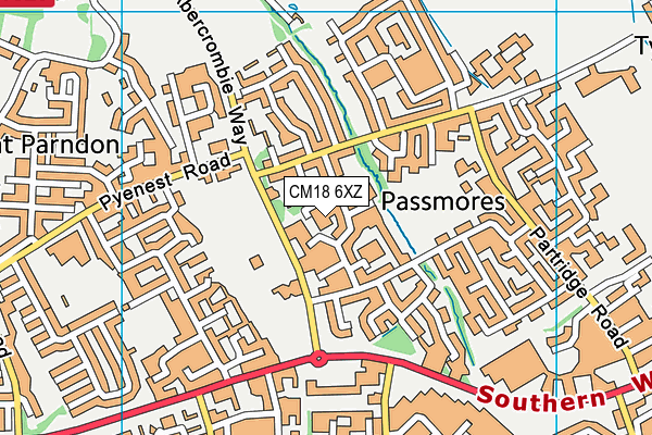 CM18 6XZ map - OS VectorMap District (Ordnance Survey) CM18 6XZ map - OS VectorMap District (Ordnance Survey)