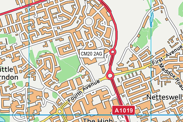 CM20 2AG map - OS VectorMap District (Ordnance Survey)