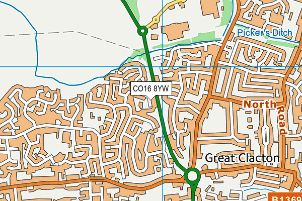 CO16 8YW map - OS VectorMap District (Ordnance Survey) CO16 8YW map - OS VectorMap District (Ordnance Survey)