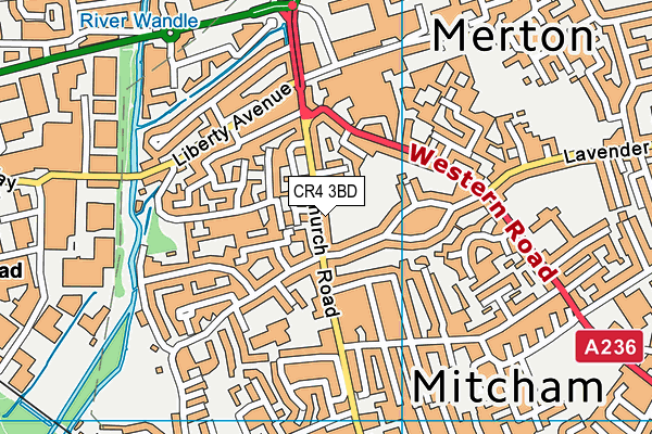 CR4 3BD map - OS VectorMap District (Ordnance Survey) CR4 3BD map - OS VectorMap District (Ordnance Survey)