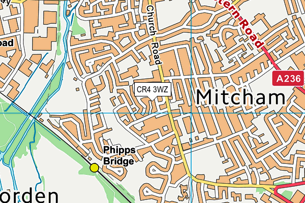 CR4 3WZ map - OS VectorMap District (Ordnance Survey)
