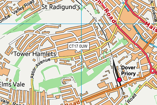 CT17 0UW map - OS VectorMap District (Ordnance Survey) CT17 0UW map - OS VectorMap District (Ordnance Survey)