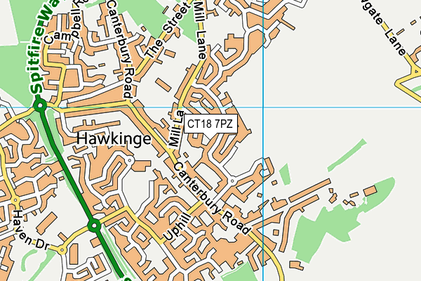 CT18 7PZ map - OS VectorMap District (Ordnance Survey) CT18 7PZ map - OS VectorMap District (Ordnance Survey)