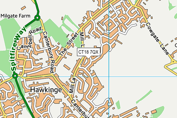 CT18 7QX map - OS VectorMap District (Ordnance Survey)