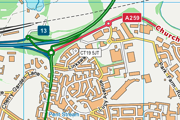 CT19 5JT map - OS VectorMap District (Ordnance Survey) CT19 5JT map - OS VectorMap District (Ordnance Survey)