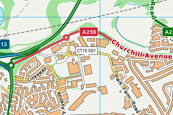 CT19 5SY map - OS VectorMap District (Ordnance Survey) CT19 5SY map - OS VectorMap District (Ordnance Survey)