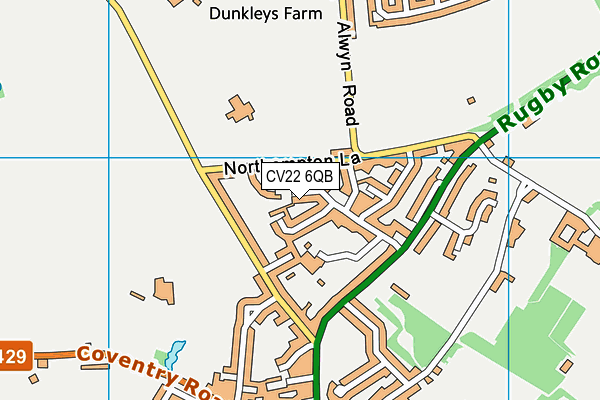 CV22 6QB map - OS VectorMap District (Ordnance Survey)