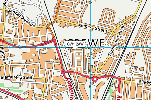 CW1 2AW map - OS VectorMap District (Ordnance Survey) CW1 2AW map - OS VectorMap District (Ordnance Survey)