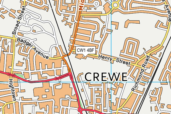 CW1 4BF map - OS VectorMap District (Ordnance Survey) CW1 4BF map - OS VectorMap District (Ordnance Survey)