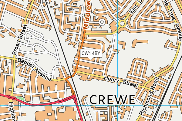 CW1 4BY map - OS VectorMap District (Ordnance Survey)