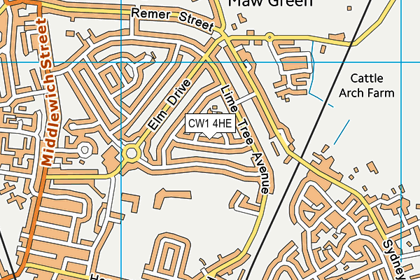 CW1 4HE map - OS VectorMap District (Ordnance Survey) CW1 4HE map - OS VectorMap District (Ordnance Survey)