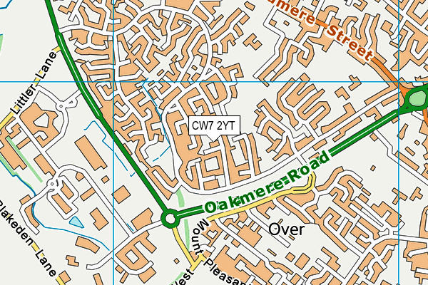 CW7 2YT map - OS VectorMap District (Ordnance Survey)