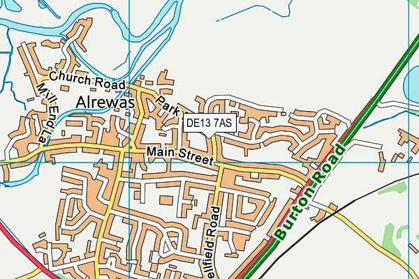 DE13 7AS map - OS VectorMap District (Ordnance Survey)