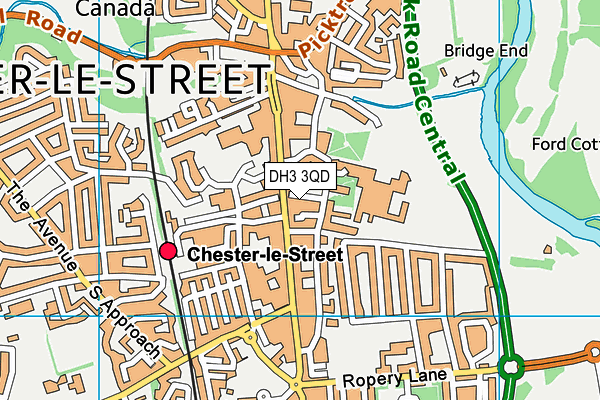 DH3 3QD map - OS VectorMap District (Ordnance Survey)