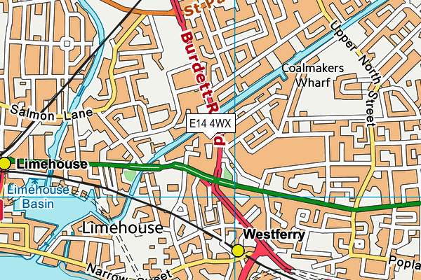 E14 4WX map - OS VectorMap District (Ordnance Survey)