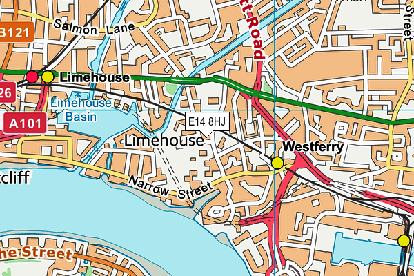 E14 8HJ map - OS VectorMap District (Ordnance Survey)